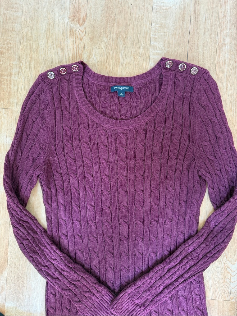 Banana Republic Burgundy Cable-Knit Scoop Neck Sweater with Shoulder Buttons